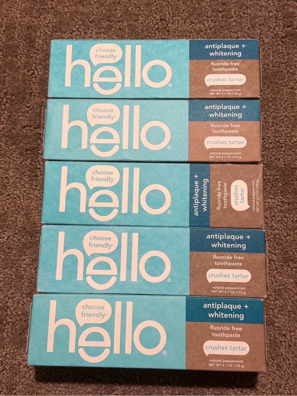 Hello Antiplaque + Whitening Fluoride-Free Toothpaste – 5-Pack – NEW